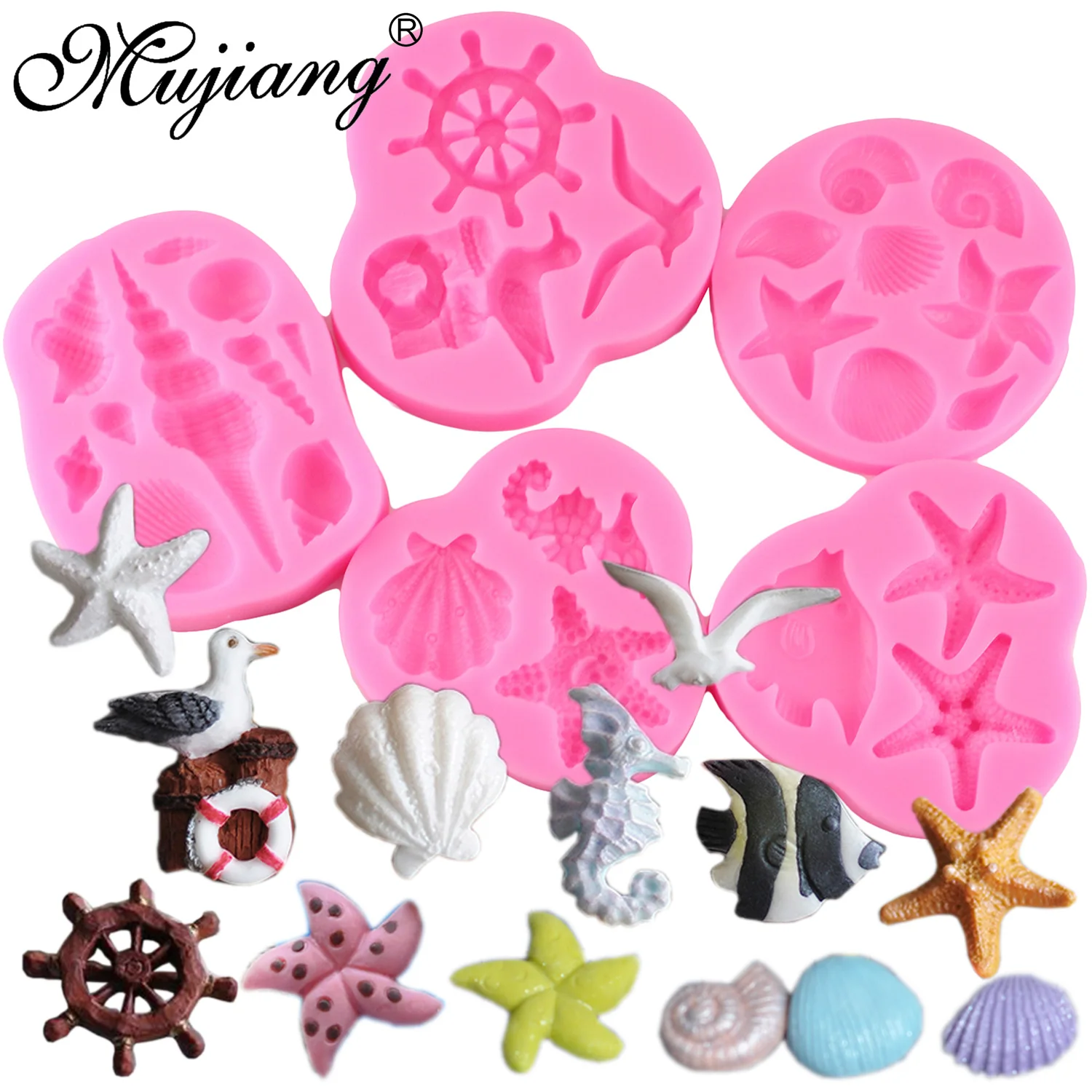 Mujiang Sea Shell Stampo In Silicone Strumenti Per Decorare Torte Fondente Fai Da Te Seagull Anchor Sea Horse Cioccolato Caramelle Sapone Stampi In Ar
