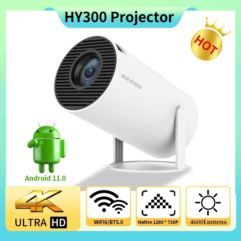 Salange Vendita Calda Mini Proiettore Hy300 4K Hd Android 11 Dual Wifi 6.0 200 Ansi Bt 5.0 1080P 1280*720P Home Cinema All'Aperto