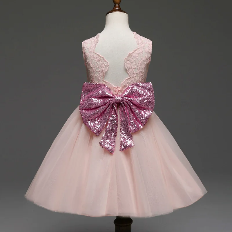 Hot Summer New Sequin Big Bow Children'S Skirt  Girls Lace Sleeveless Yarn Skirt  Girls Dress  Large Bow Mesh Dress