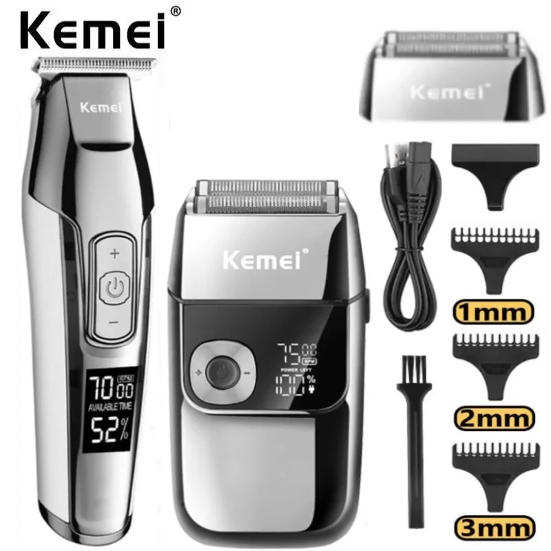 Kemei Professional Hair Clipper Beard Trimmer For Men Adjustable Speed Led Digital Carving Clippers Grooming Electric Razor