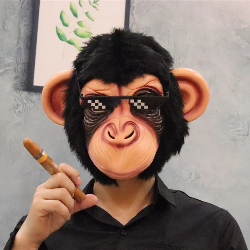 Monkey Mask Full Face Real Latex Mascara Animal Head Hood Halloween Carnival Cosplay Jolly Chimp Masquerade Costume Per Adulto