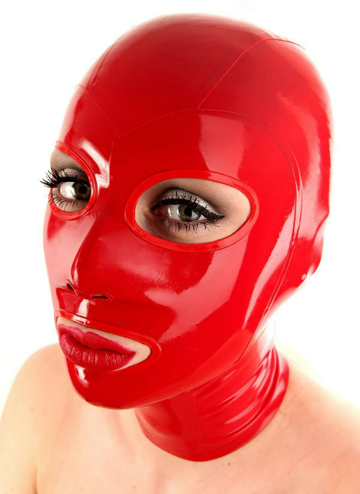 Maschera In Lattice Rosso Catsuits Tuta Cappuccio Maschera Cosplay Partito Cappucci In Lattice Cappuccio In Gomma