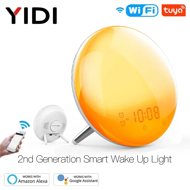 Wifi Smart Wake Up Light Workday Clock Simulazione Alba/Tramonto 4 Allarmi Funziona Con Alexa Google Home Tuya App Telecomando