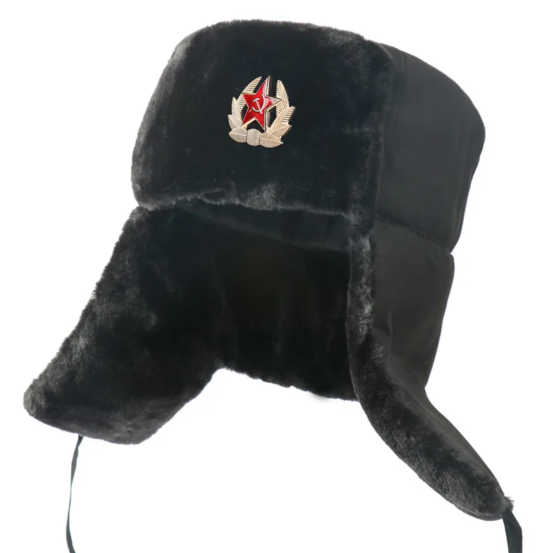 Distintivo Sovietica Russia Ushanka Bomber Cappelli Army Military Pilot Trapper Trooper Hat Winter Faux Rabbit Fur Earflap Men Snow Caps