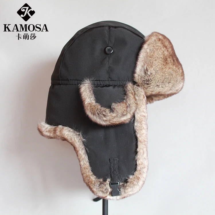 B-8484 Bomber Hat Rex Rabbit Fur Trapper Cappelli Russia Ushanka Bomber Hat Mens Fur Earflap Caps Berretto Impermeabile