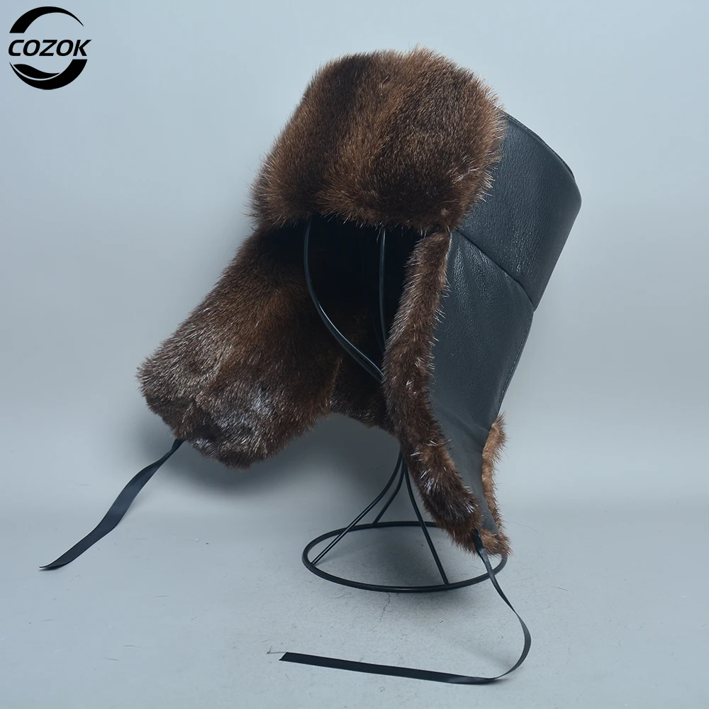 Ushanka Hat Man Luxury Winter Hat Full Pelt Real Mink Fur Bomber Cold Cap Cappello Trapper Stile Militare Russo Di Alta Qualità