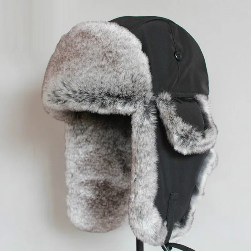 B-8484 Bomber Cappello Rex Coniglio Pelliccia Trapper Cappelli Neve Sci Cappelli Russia Ushanka Trapper Cappello Pelliccia Cappello Paraorecchie Cappe
