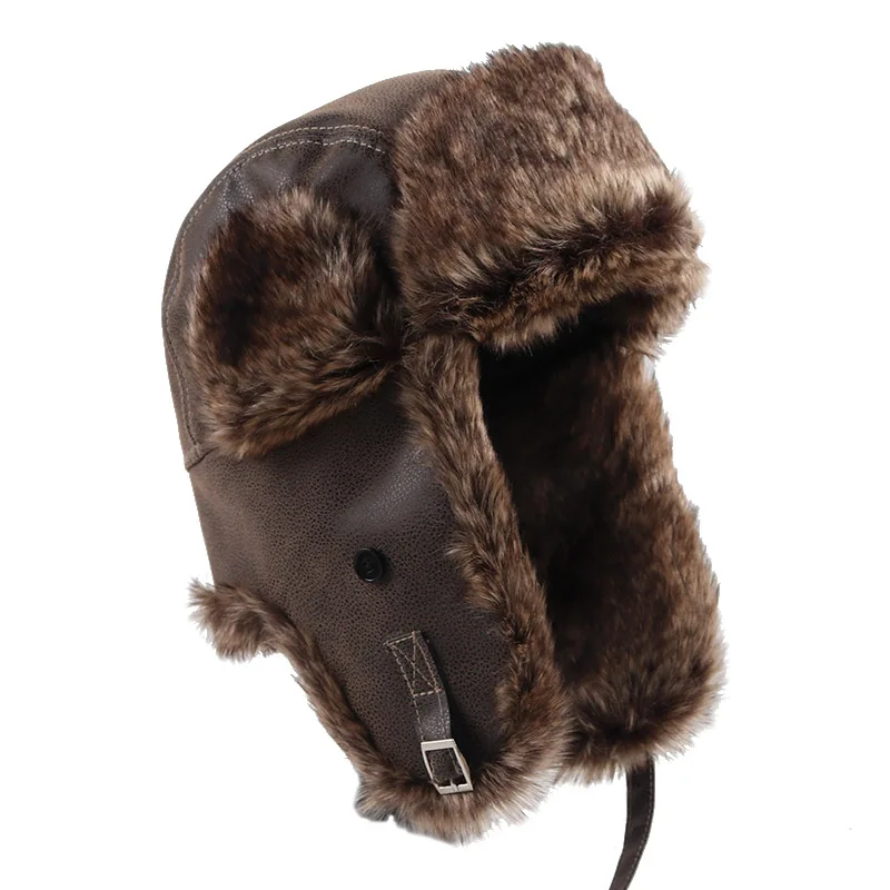 New Winter Faux Fur Leather Bomber Hats Men 2023 Autunno Warm Russian Ushanka Hat Con Paraorecchie Trapper Snow Pilot Cap Earflap