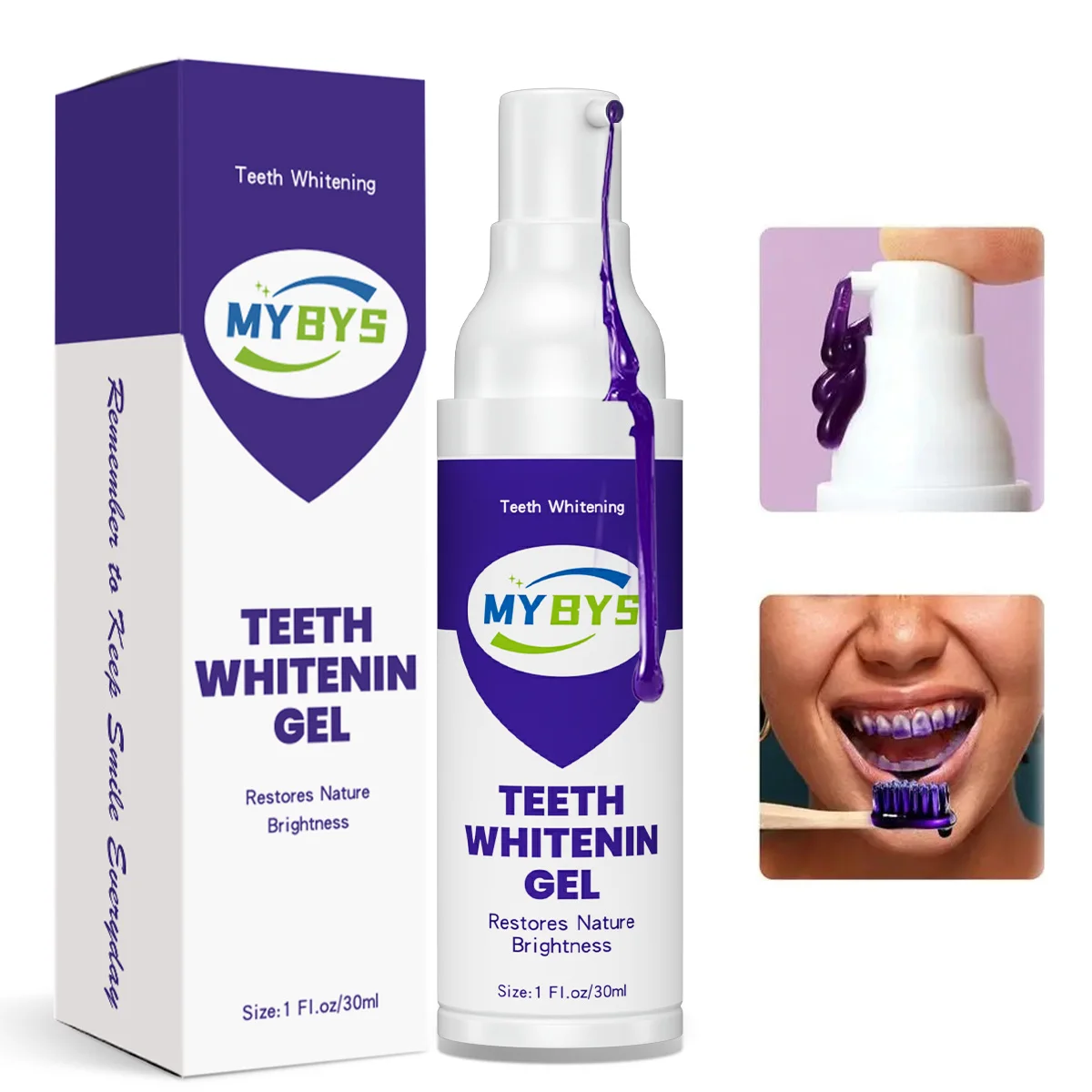 Mybys Dental Whitening Gel Dentifricio Schiuma Naturale Lavaggio Bocca Dental Beauty Denti Strumento Per L'Igiene Orale Liquido Viola 30Ml