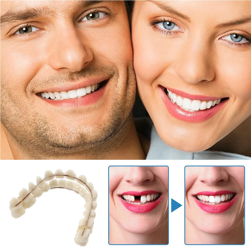 1Set Resina Dentiere Sbiancanti Denti Finti Temporanei Dente Finto Superiore Inferiore Impiallacciature Dentali Rimovibili Dentadura Posttiza Completa