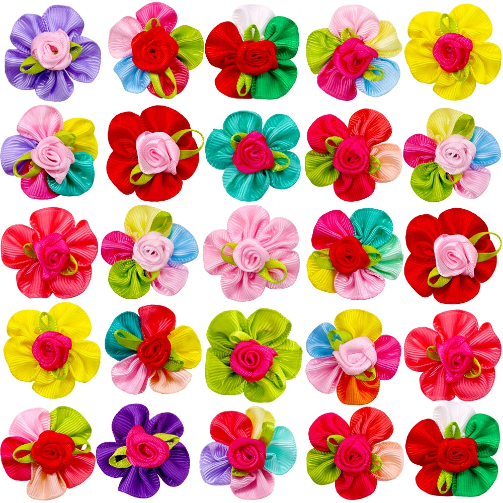20Pcs Fashion Pet Dog Cat Bob Hair Bows Mix Color Rose New Lace Dog Hairpin Elastici Fatti A Mano Boutique Gift Accessori Per Animali Domestici