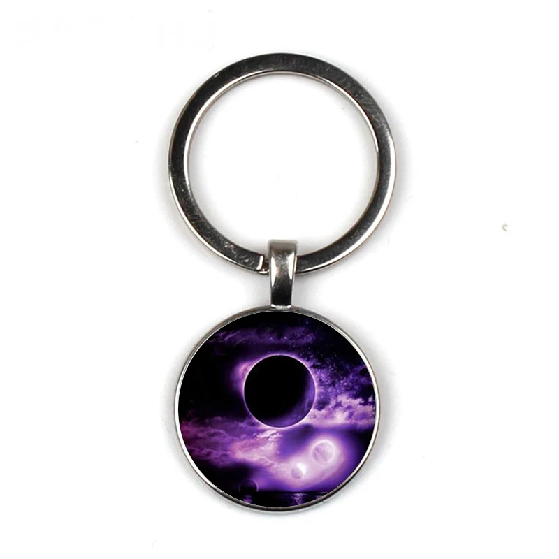 Hot Purple Moon Glass Keychain Full Moon Collana Space Moon Portachiavi Moon Nebula Keychain