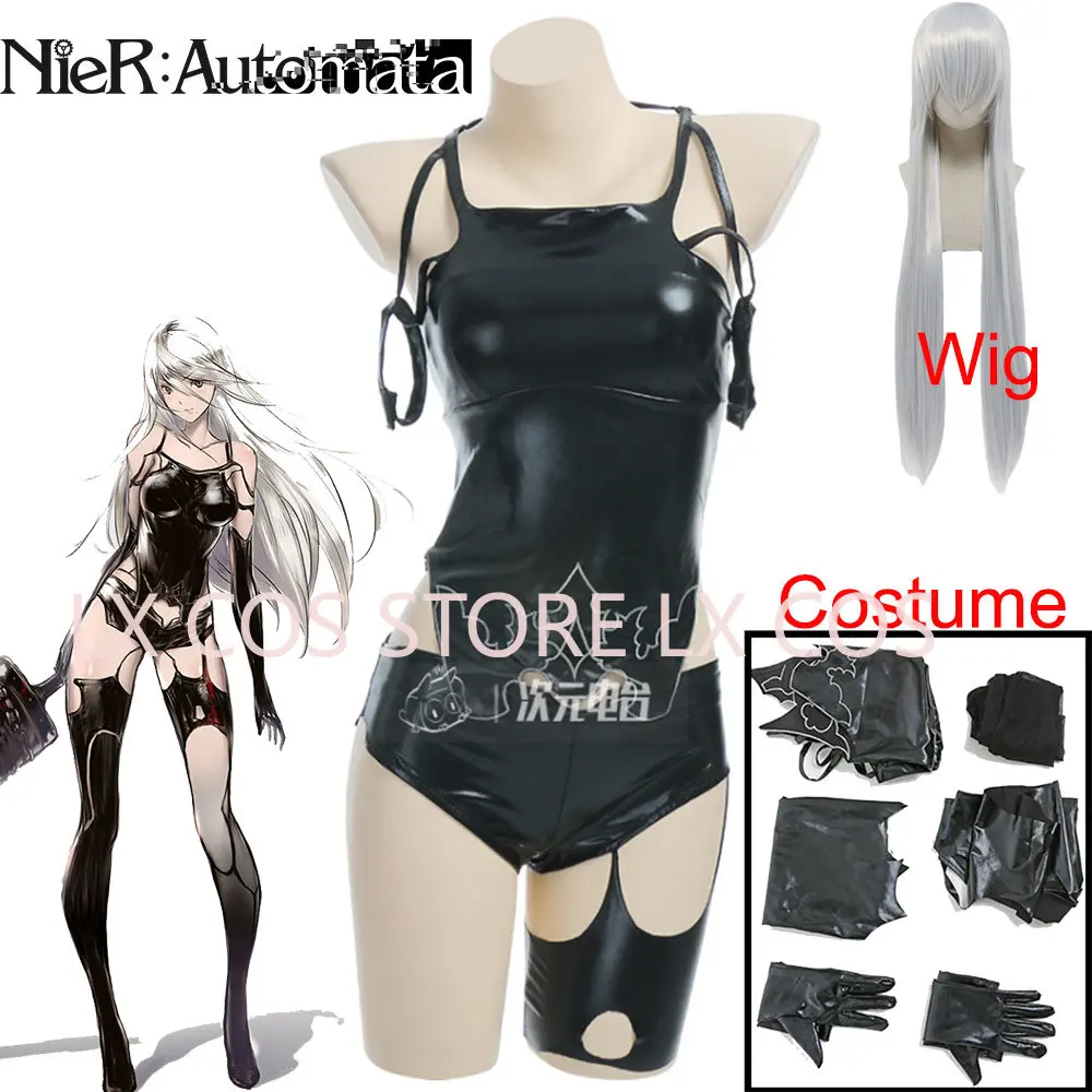 Game Nier:Automata A2 Parrucca Costume Cosplay Sexy Vestito Da Battaglia Nero Per Le Donne Ragazza Bella Festa Di Halloween A2 Vestito Da Gioco Di Ruo