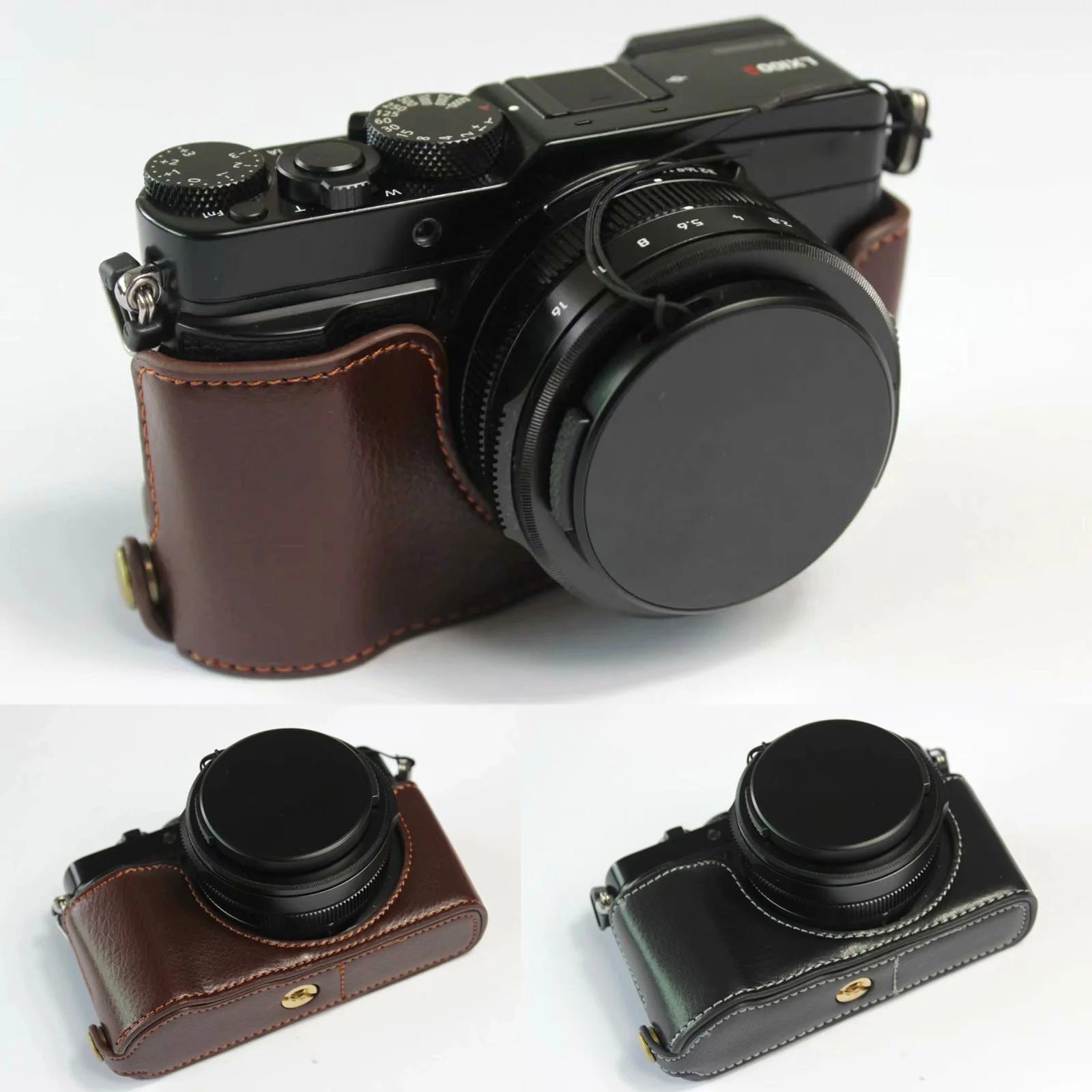 Impugnatura Per Mezza Fotocamera In Vera Pelle Per Panasonic Lx100/Lx100 Mark Ii