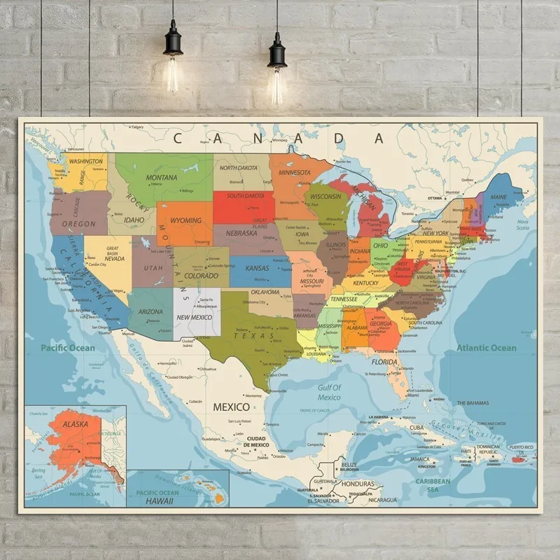 Usa Stati Uniti Mappa Poster Dimensioni Decorazione Della Parete Grande Mappa Degli Stati Uniti 80X60 Cm