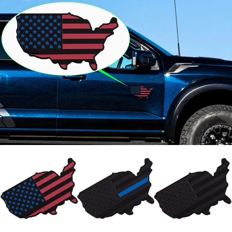 3D Metallo Nero Blu Rosso Logo Usa Mappa Emblema Parafango Auto Distintivo Tronco Decalcomania Per Tronco Usa Mappa Stikcer Accessori