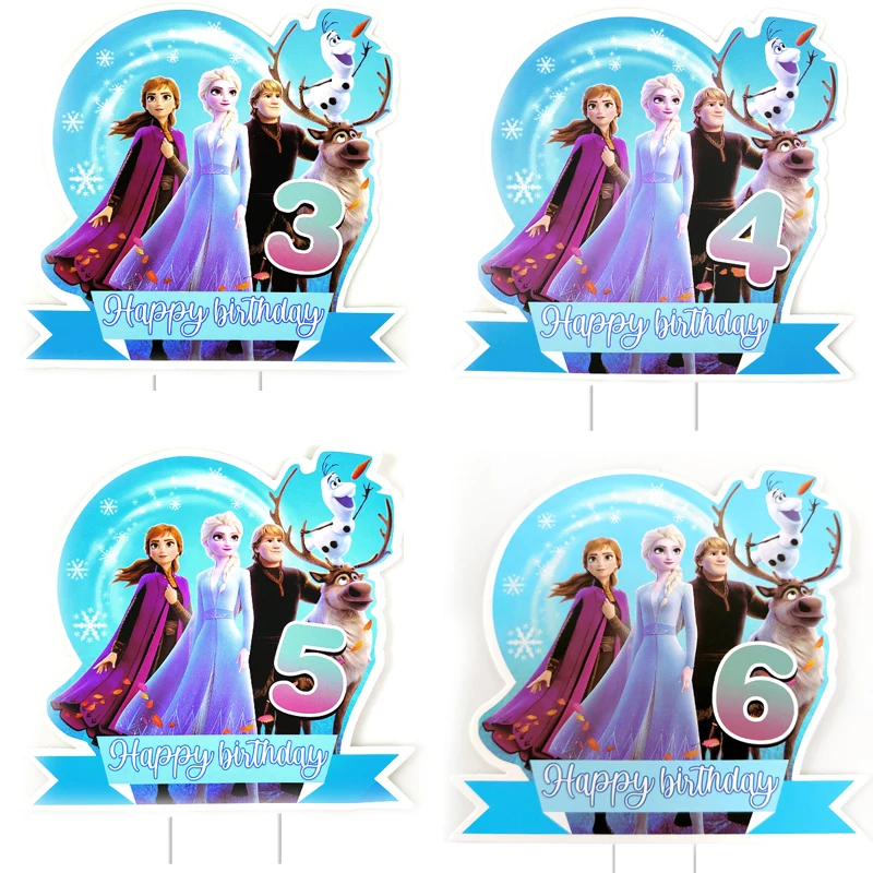 1 Pz/Lotto Happy Birthday Events Party Neonate Bomboniere Frozen Princess Theme Cake Card Wtih Sticks Decorazioni Cupcake Toppers