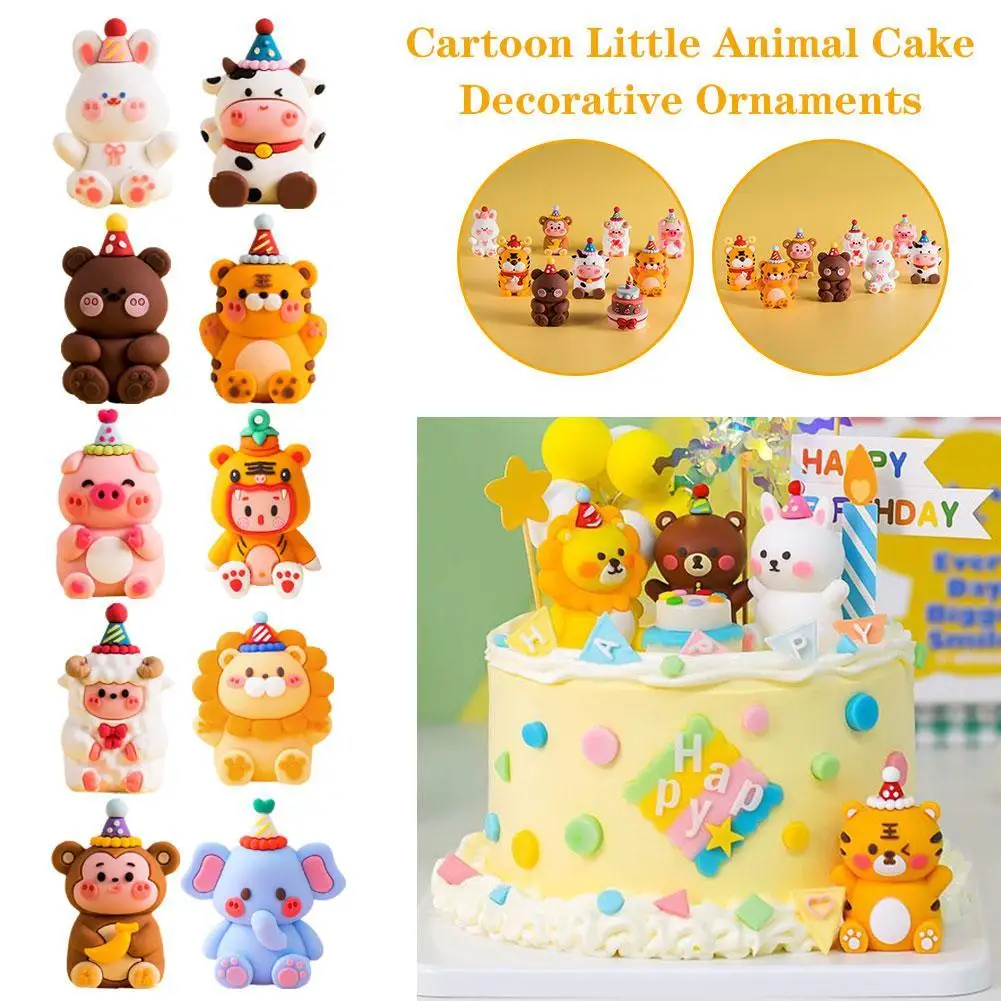 Cartoon Cake Toppers Happy Birthday Party Kitten Puppy Bear Bunny Soft Rubber Doll Kids Birthday Cake Decoration Home Ornament