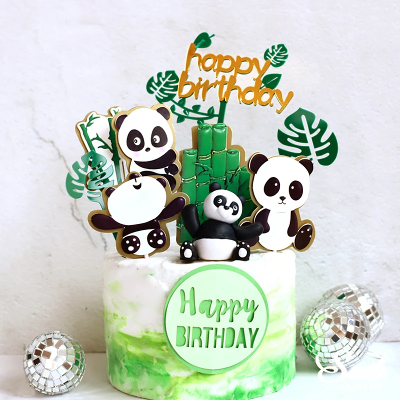 Ins Panda Cake Toppers Bamboo Turtle Leaf Decoration Buon Compleanno Per La Festa Dei Bambini Boy Girl Party Supplies Cottura Regali Carini