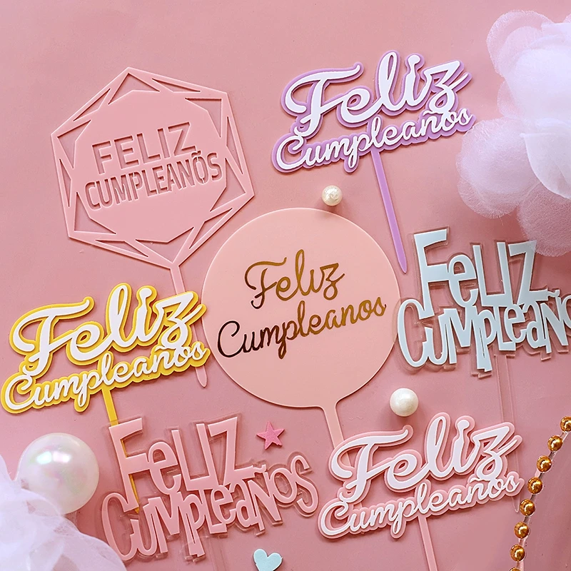 Feliz Cumpleaños. Español Acrilico Di Colore Della Caramella Felice Torta Di Compleanno Topper In Spagnolo Per La Decorazione Del Partito Forniture Di