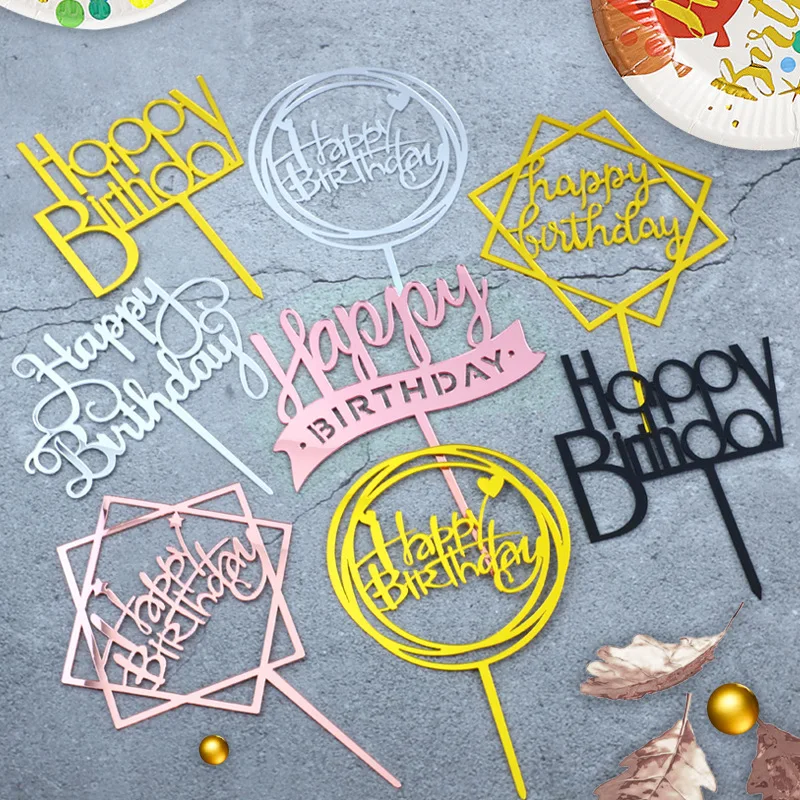 10 Pz/Pacco Acrilico Cake Toppers Happy Birthday Cake Toppers Per Le Donne Mens Kids Birthday Party Decor Baby Shower Forniture Strumenti