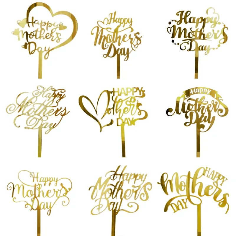 New Happy Mother'S Day Birthday Cake Topper Gold High-Grade Acrilico Mom Party Cake Toppers Regali Per La Festa Della Mamma Decorazione Da Dessert