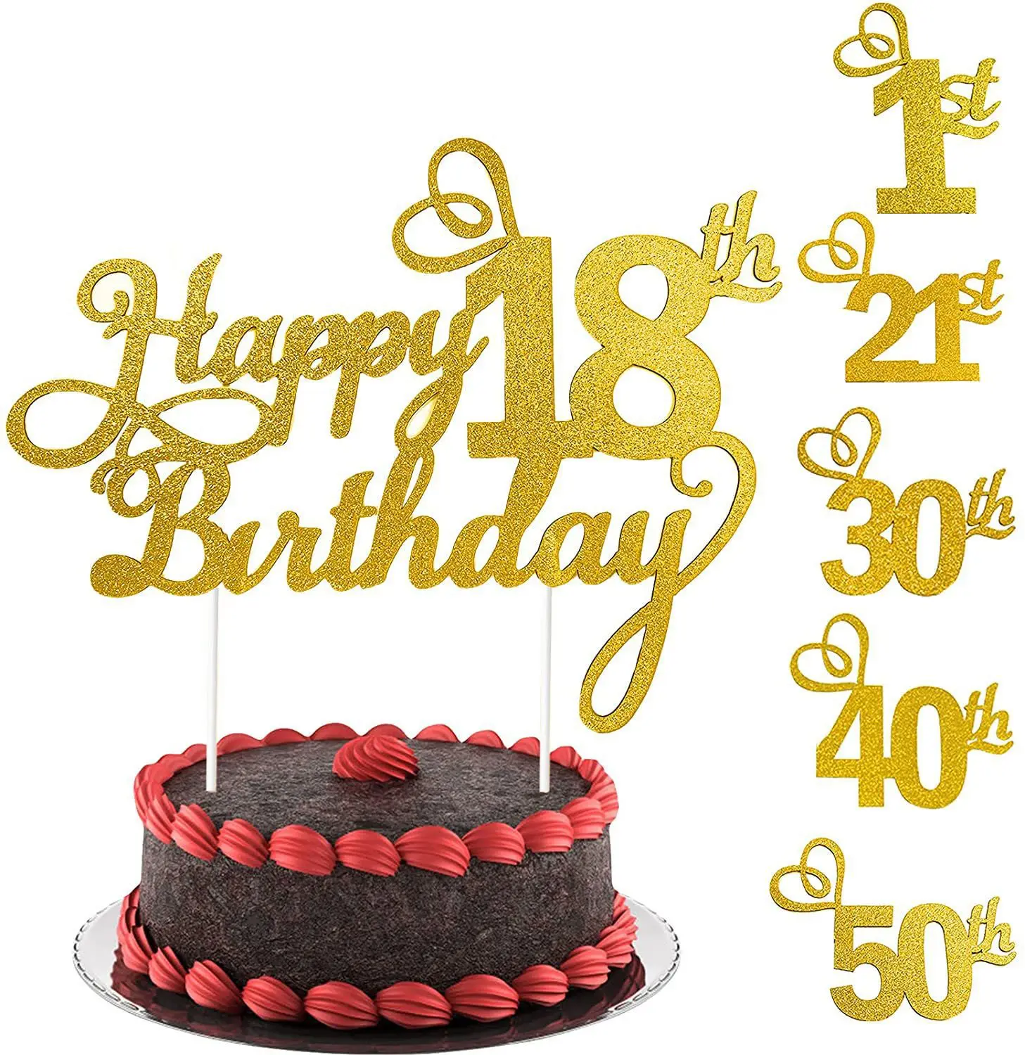 1 Pz Happy Birthday Cake Topper 1St 18Th 21Th 30Th 40Th 50Th Age Happy Birthday Cake Decoration Party Decorating Supplies