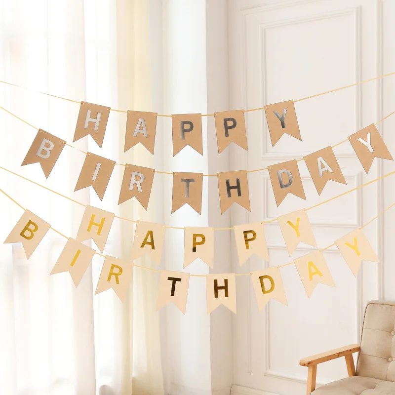 Carta Kraft Buon Compleanno Banner Festa Bunting Ghirlanda Banner Bandiere Set Baby Shower Un Anno Primo Compleanno Decorazione Forniture
