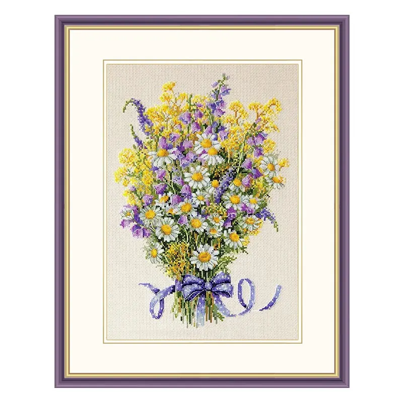 Fishxx Cross Stitch Kit Hand Embroidered Botanical Flower B1631 Yellow Flower Bouquet Hemp Embroidered Cloth