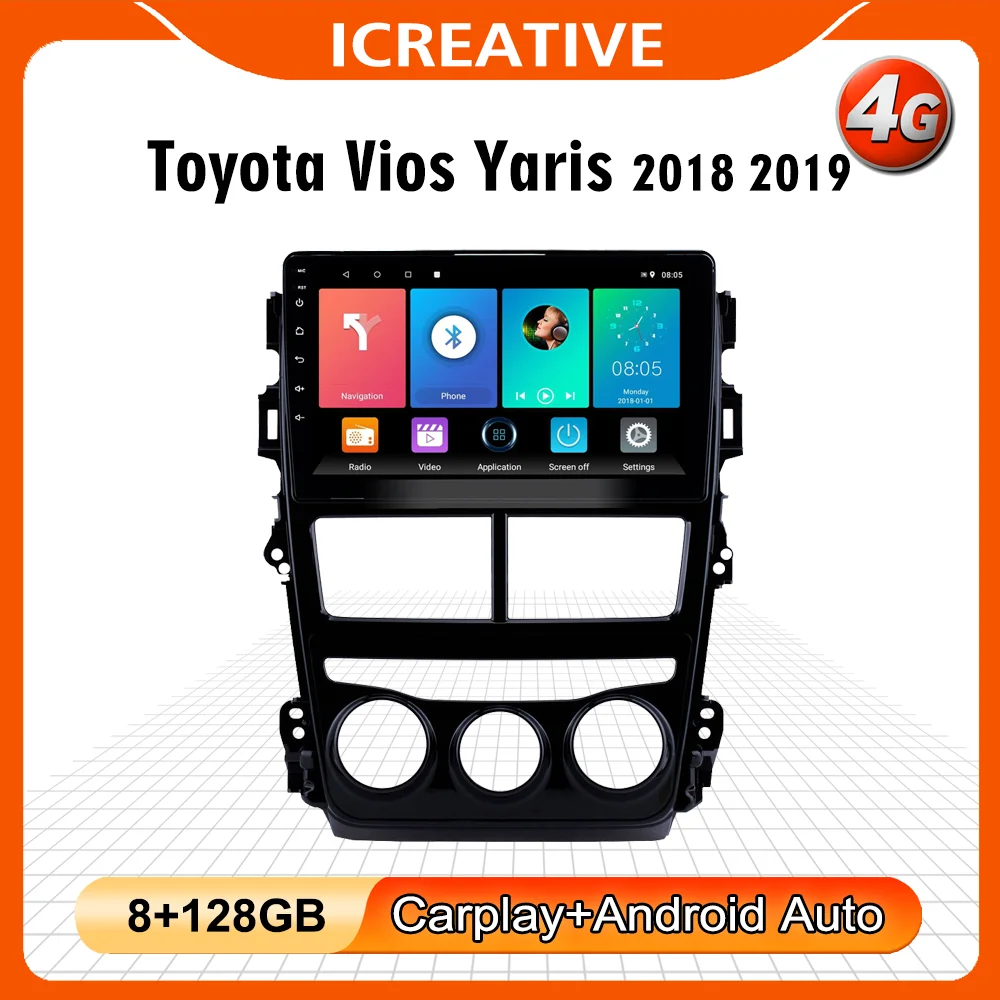 Per Toyota Vios Yaris 2018 2019 2 Din 9 "Android 4G Carplay Autoradio Sistema Multimediale Gps Autoradio Unità Principale