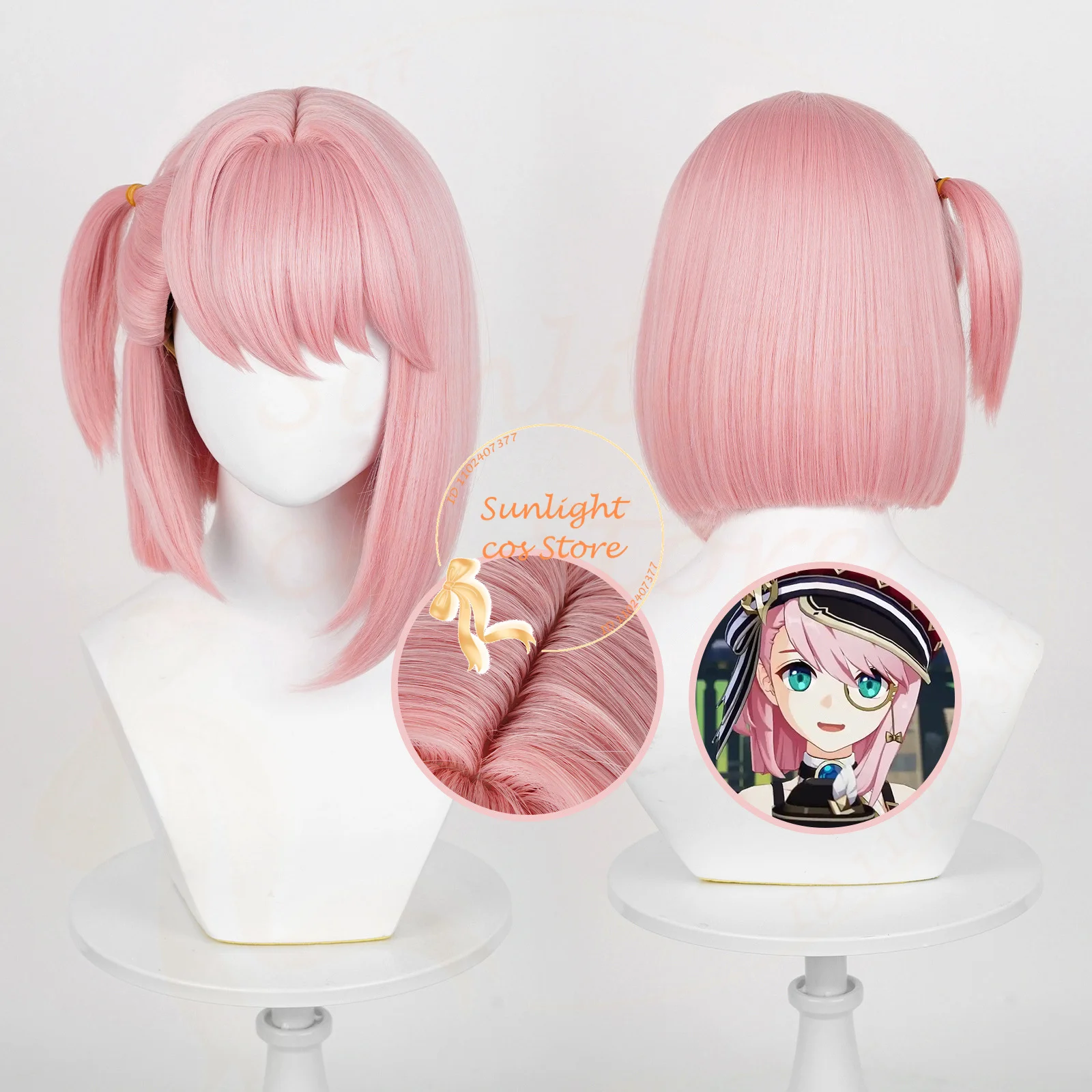 Genshin Impact Charlotte Parrucca Cosplay 33Cm Rosa Charlotte Parrucche Da Donna Parrucche Sintetiche Resistenti Al Calore Halloween Anime Parrucche C