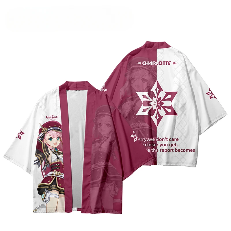 Anime Genshin Impact Charlotte Costume Cosplay Kimono Giapponese Cardigan Camicia Haori Mantello Party Top Streetwear