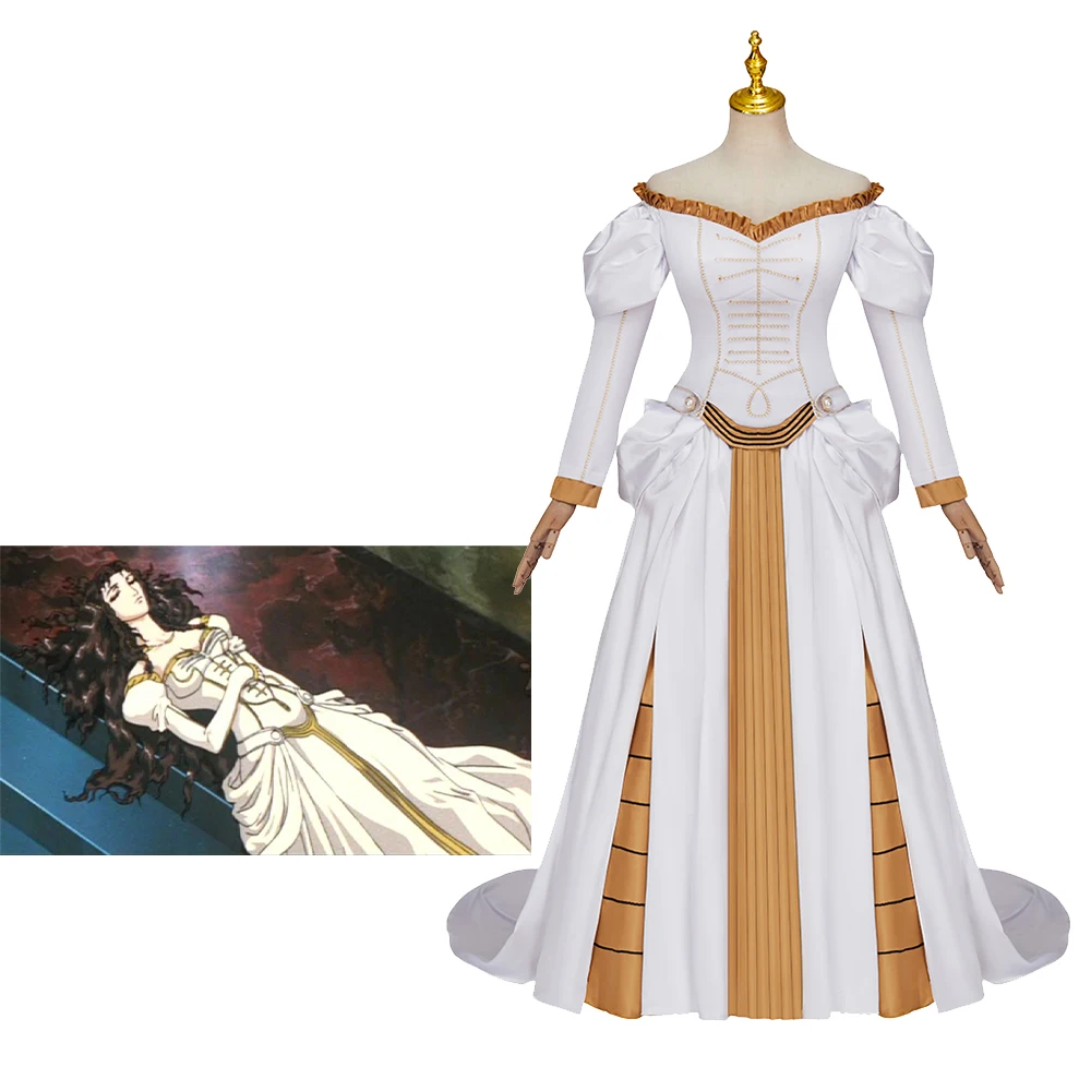 Charlotte Elourne Costume Cosplay Vampire Hunter Charlotte White Ball Gown Gothic Baroque Dress Halloween Carnival Outfits