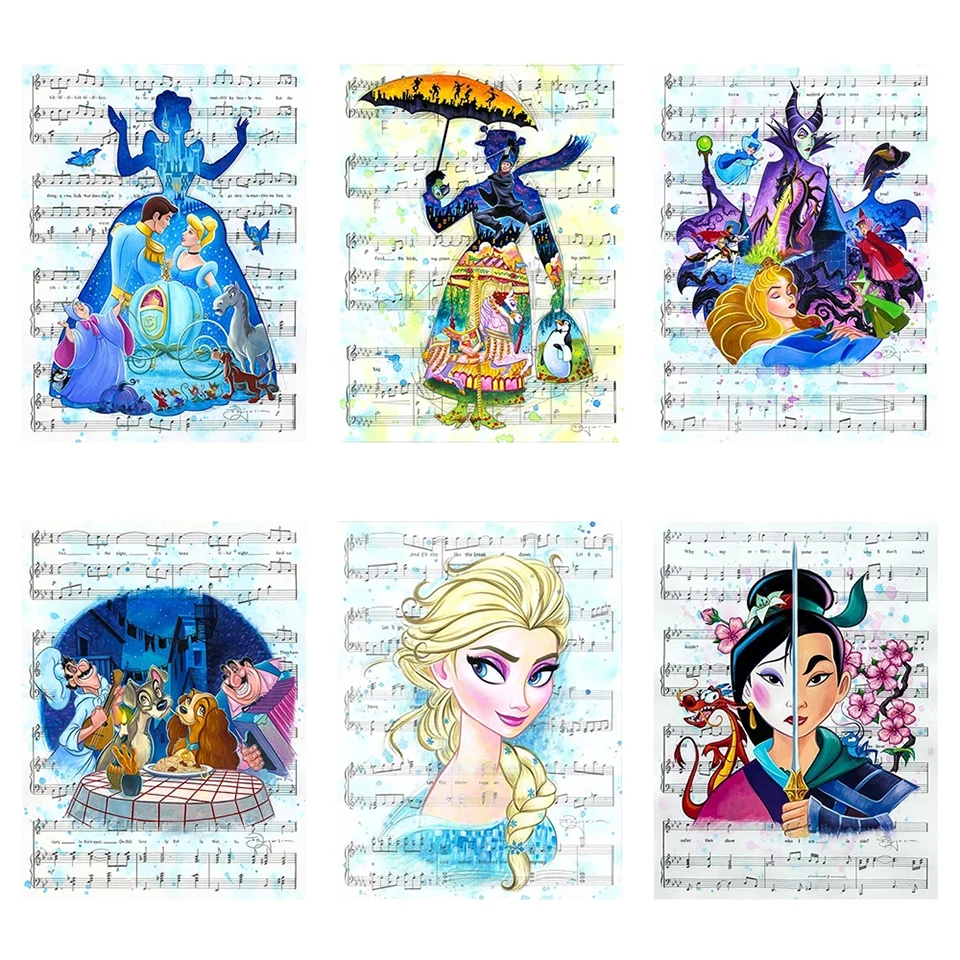 Disney Diamond Art Painting 5D Kit Trapano Completo Mary Poppins Mulan Frozen Cross Stitch Mosaic Picture Diamond Ricamo Decor
