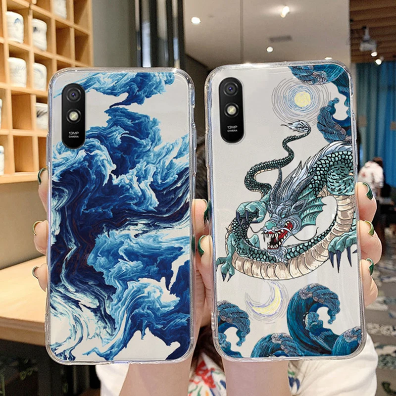 Kanagawa Surfing Dragon In Marble Pattern Per Xiaomi Redmi 9A 9At 9A 9A 9A Custodia Morbida Trasparente Cover Posteriore Funda