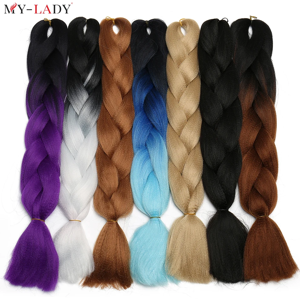 My-Lady 24 Pollici Jumbo Trecce Sintetico Singolo Ombre Colore Incandescente Crochet Intrecciare I Capelli All'Ingrosso Twist Rainbow Hair Kanekalone