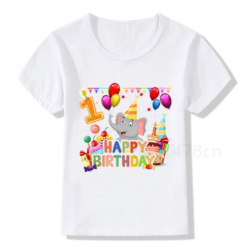 Bambini Happy Birthday Celebation Number Print T Shirt Animal Children Birthday Party Boy T-Shirt Boy & Girl Funny Tshirt Present