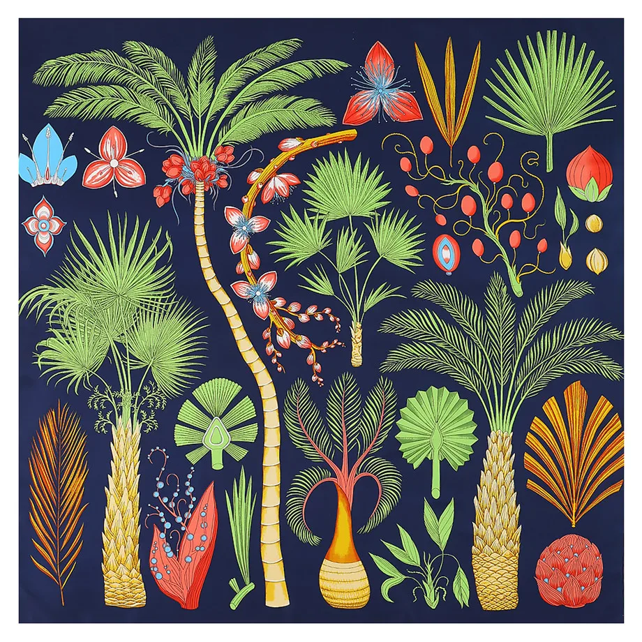 Sciarpa Di Marca Di Lusso Da 130Cm Nuovo Design Sago Cycas Palm Tree Sciarpa Quadrata Sciarpa Di Seta Twill Sciarpe Da Donna Bandanna Per Scialle Da D