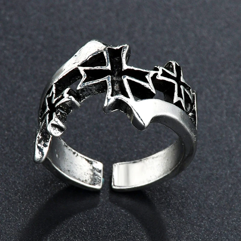 2023 New Punk Vintage Black Cross Free Ring Per Donna Uomo Gothic Rock Hip Hop Metal Color Animals Open Finger Ring Jewelry