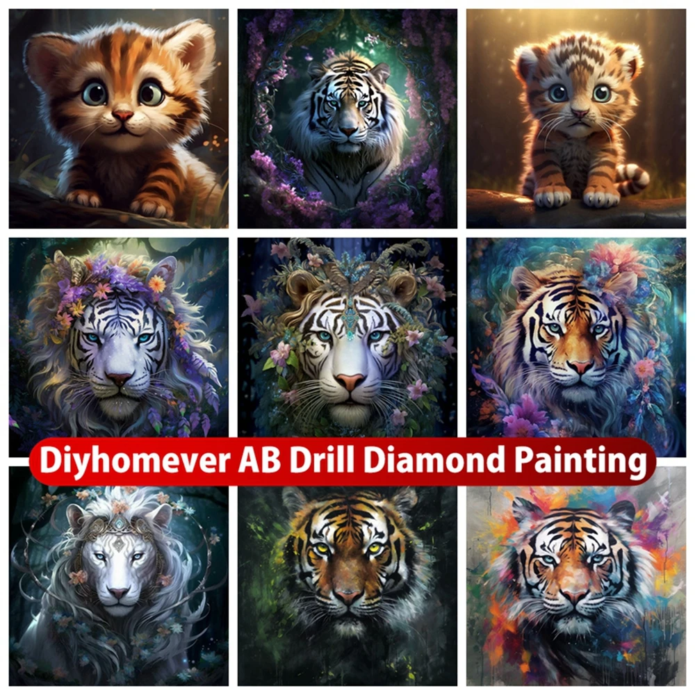 Tiger Ab Diamond Painting Ricamo Fantasy Cute Animal Cross Stitch Mosaic Pictures Handmade Home Decor 2023 Nuova Collezione