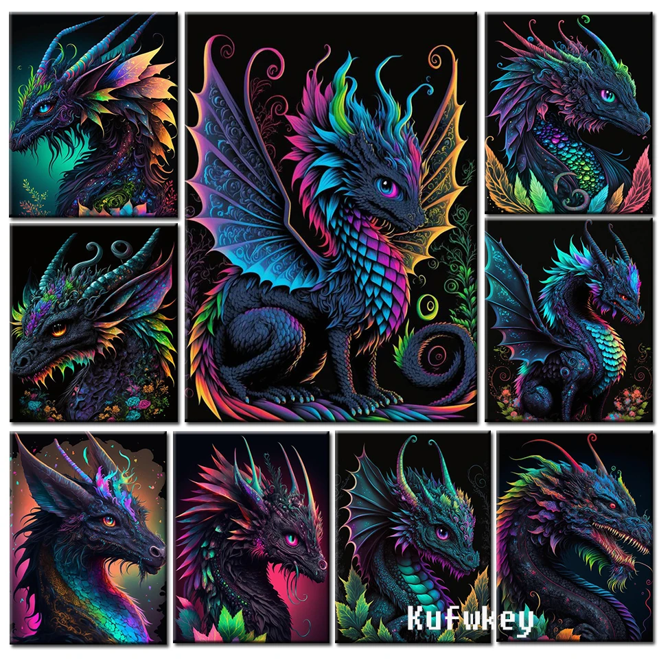Black Dragon Diy Diamond Painting New 2023 Full Diamond Mosaic Cartoon Animal Cross Stitch Artigianato Strass Picture Decor