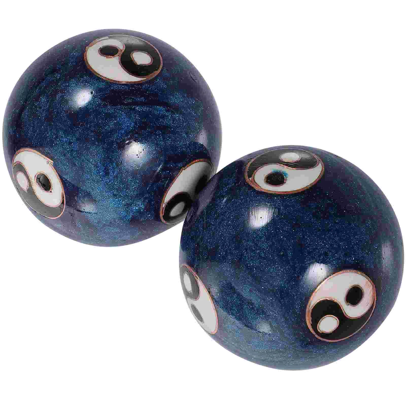 1 Set Smalto Cinese Tai Chi Pattern Blue Health Balls Baoding Balls Esercizio Palle Da Massaggio Antistress Per Alleviare L'Esercizio Della Mano
