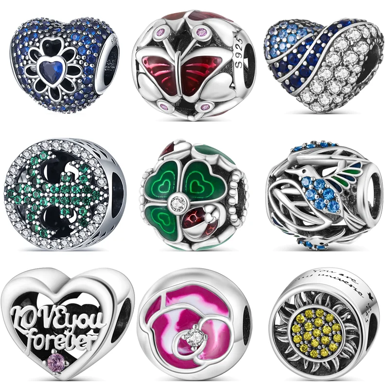 925 Sterling Silver Butterfly Flower Heart Quadrifoglio Forever Love Beads Fit Originale Pandora Charms Bracciale Gioielleria Raffinata
