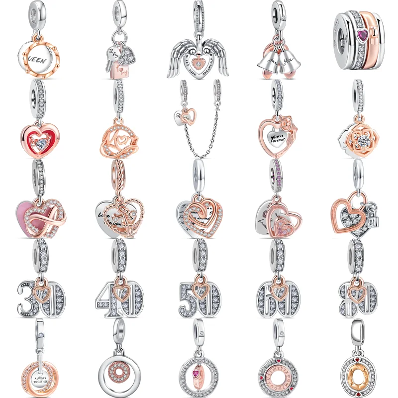 925 Sterling Silver Two-Tone Eternal Heart Spinnable Circle Forever Love Ciondolo Perline Fini Fit Bracciale Originale Pandora Charms