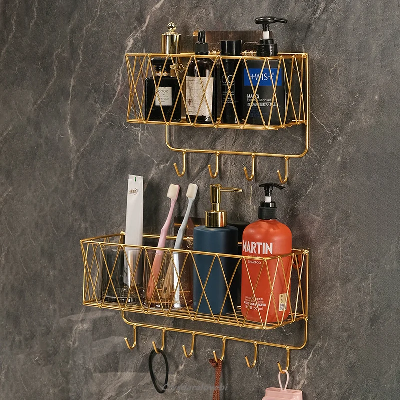 Bathroom Toilet Shelf Free Punching Toilet Wall Storage Cosmetics Skin Care Products Bath Ball Iron Hanger