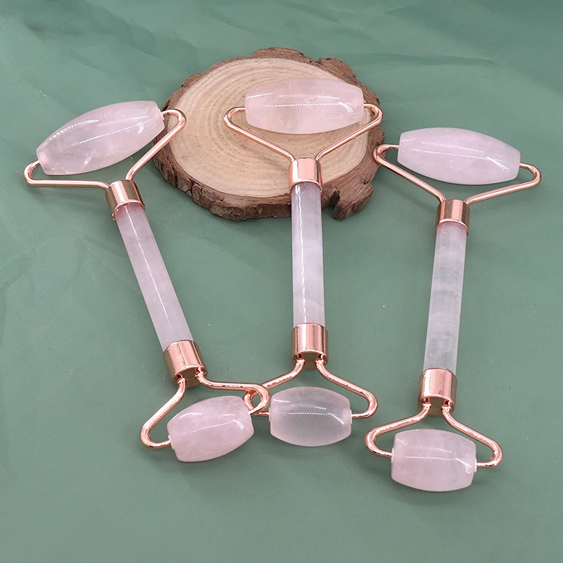 1Pc Rullo Di Giada Al Quarzo Rosa Naturale Gua Sha Massaggiatore Facciale Rullo Piastra Di Raschiatura In Giada Massaggio In Pietra Strumento Di Massa