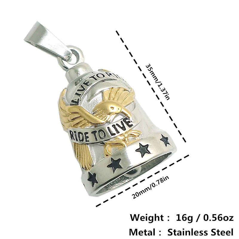 Restock Unisex In Acciaio Inossidabile 316L Ride To Live, Live To Ride Cool Eagle Stars Biker Have Sound Ring Bell Pendant Regalo Più Recente