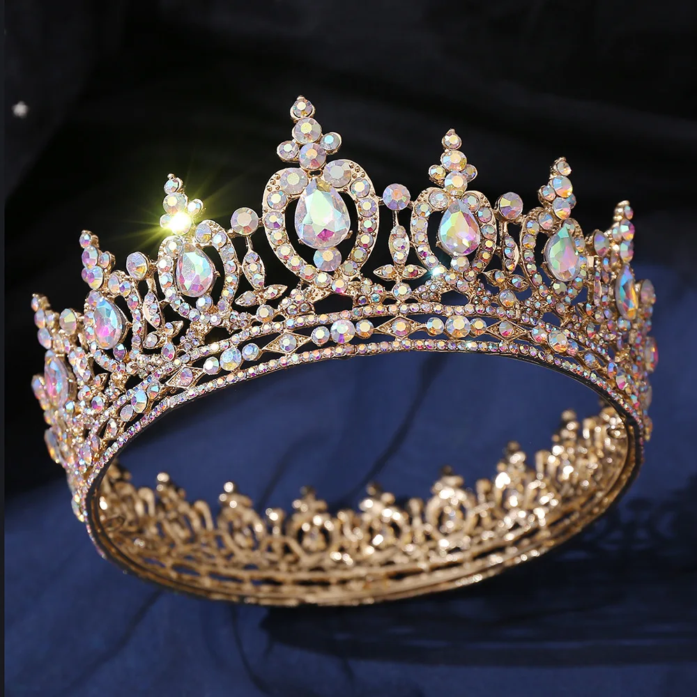 Splendido Diadema Di Cristallo Diadema Da Sposa Royal Queen King Round Crown Copricapo Bride Ab Circle Party Ornamenti Di Gioielli Per Capelli