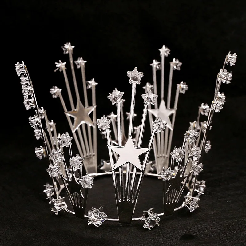 Baroque Royal Gold Star Crowns For Girls Round Diaras Princess Crowns Kids Prom Pageant Diadem Birthday Prince Accessori Per Capelli