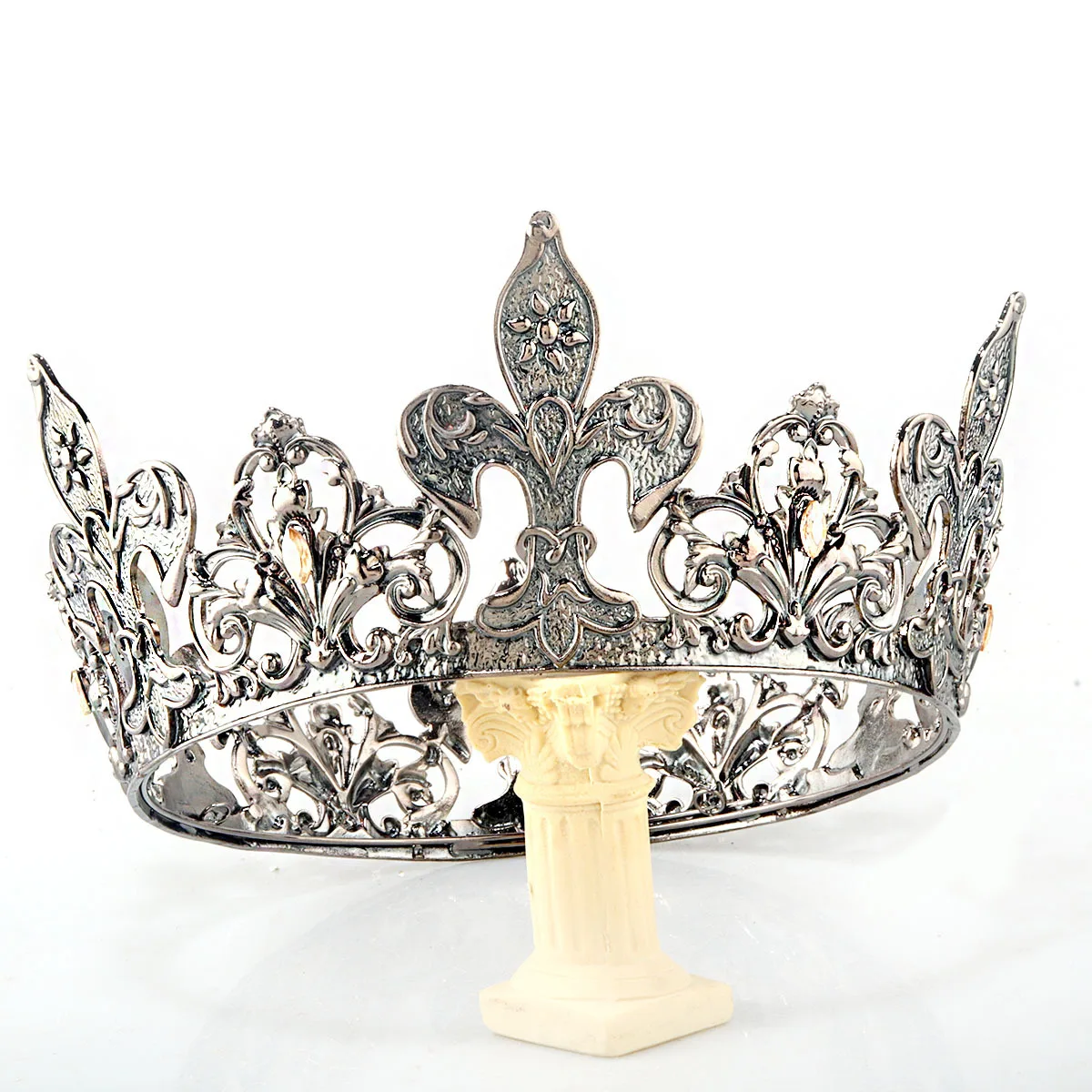 Royal Round Large Black King Crowns For Men Gothic Gold Crystal Metal Diaras Prom Party Headband Costume Pageant Diadem